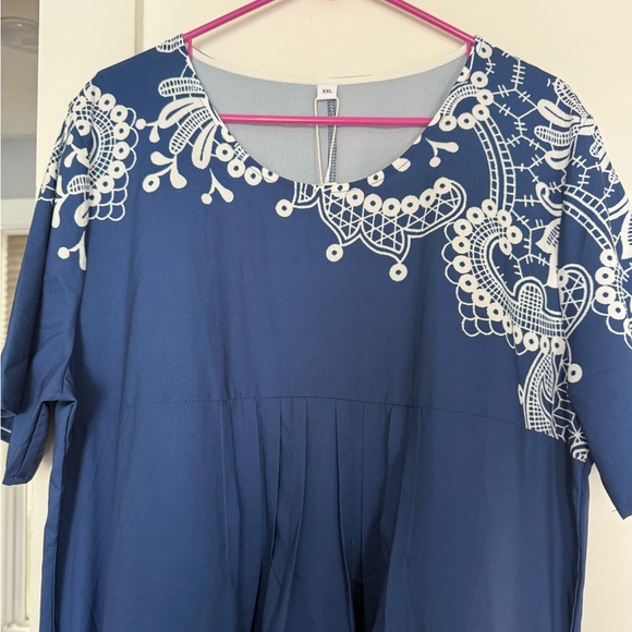 NWT Made with ❤️ Navy Blue Embroidered Boho Lightweight Pleated Midi Dress szXXL - Picture 12 of 16